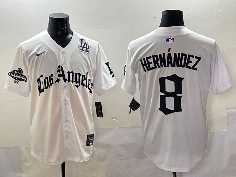 Men 2025 Los Angeles Dodgers #8 Hernandez White Five generations Joint Name Nike MLB Jersey style 51814->san francisco giants->MLB Jersey